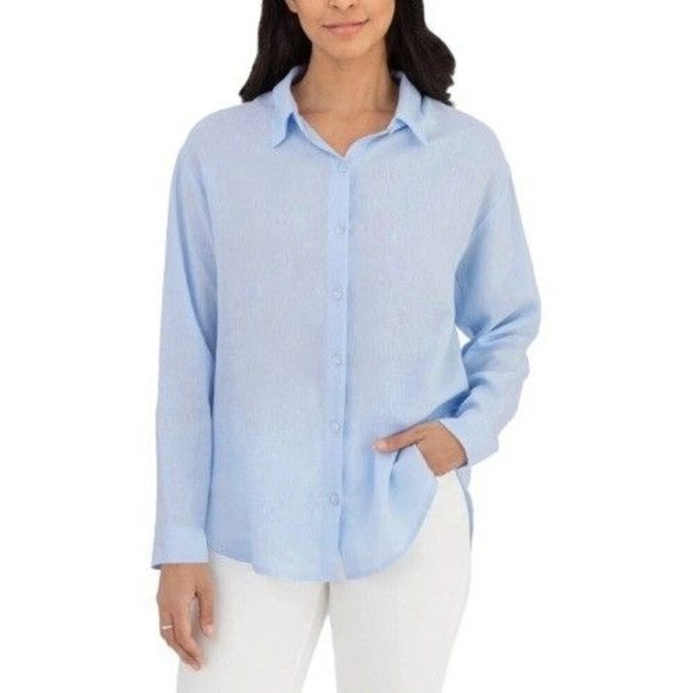 BlankNYC Women's XXL Blue Linen Blend Button Up Shirt NWT